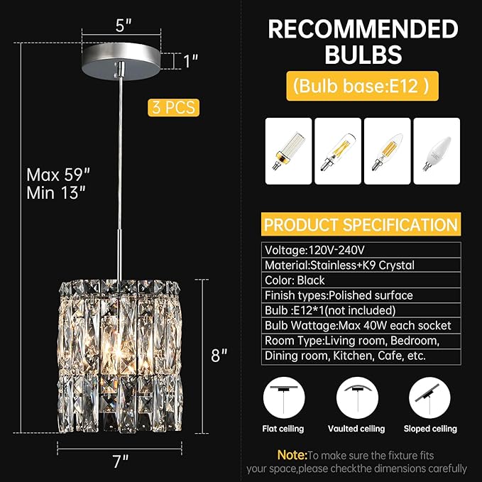 Modern K9 Crystal Pendant Lights Kitchen Island Set of 3,Chrome Chandeliers for Dining Room Light Fixtures Over Table,Hanging Lighting for Kitchen Island Entryway Bathroom BedHead Bedroom