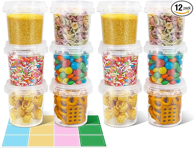 ASEVAT 5 oz 12 Pack Small Clear Plastic Bucket with Lid, Mini Snack Buckets, Reusable Ice Cream Tub, Food Storage Container, Food Grade Freezer and Microwave Safe for Sauce, Soup