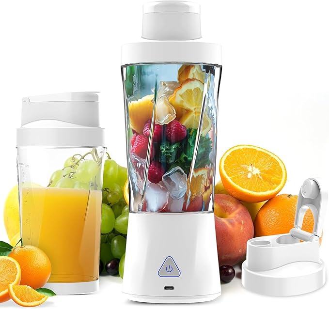 Portable Blender, 360W Personal Blender for Shakes and Smoothies for Kitchen, 24 Oz BPA Free Traveling Juicer Cup and Lid with 6 Blades, Self Cleaning Portable Juicer for Kitchen/Travel/Gym, White