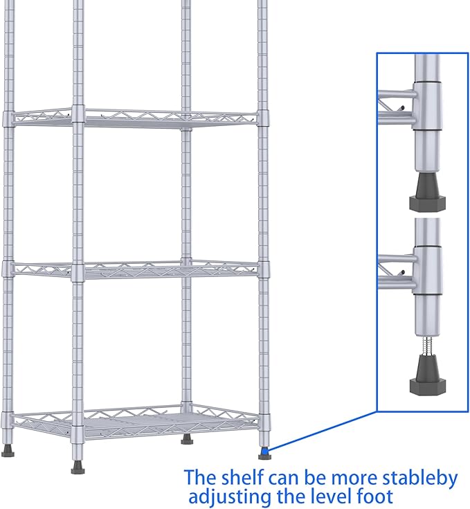 REGILLER 6 Wire Shelving Steel Storage Rack Adjustable Unit Shelves for Laundry Bathroom Kitchen Pantry Closet(Silver, 11.7" D x 16.8" W x 63" H)