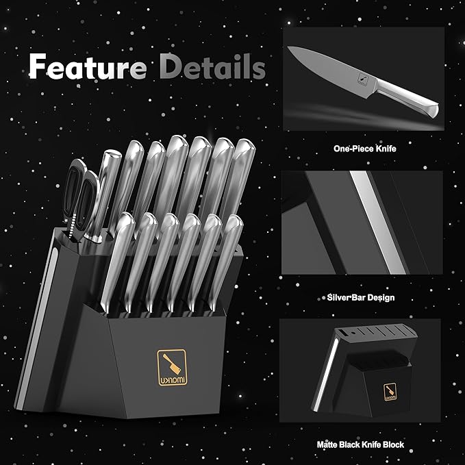 imarku 15 PCS Kitchen Knife Set with Diamond-Shaped Handles Premium German High-Carbon Stainless Steel Chef Knife Set Dishwasher-Safe Kitchen Knives with Block Father's Day Gifts