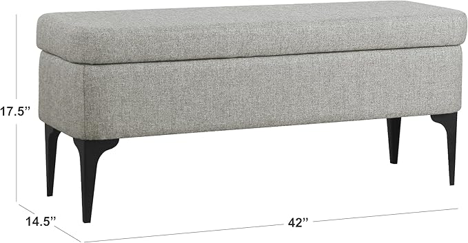 HomePop Upholstered Storage Bench with Metal Leg Home Décor|Bench with Storage for Living Room & Entryway - Sustainable Gray Woven