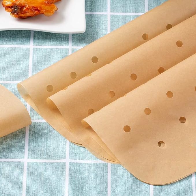 200PCS Parchment Paper, 9 Inch Square Air Fryer Liner, Filter Paper, (100 Perforated & 100 Imperforate), Non-Stick Baking Paper for Steamers, Cake Pan