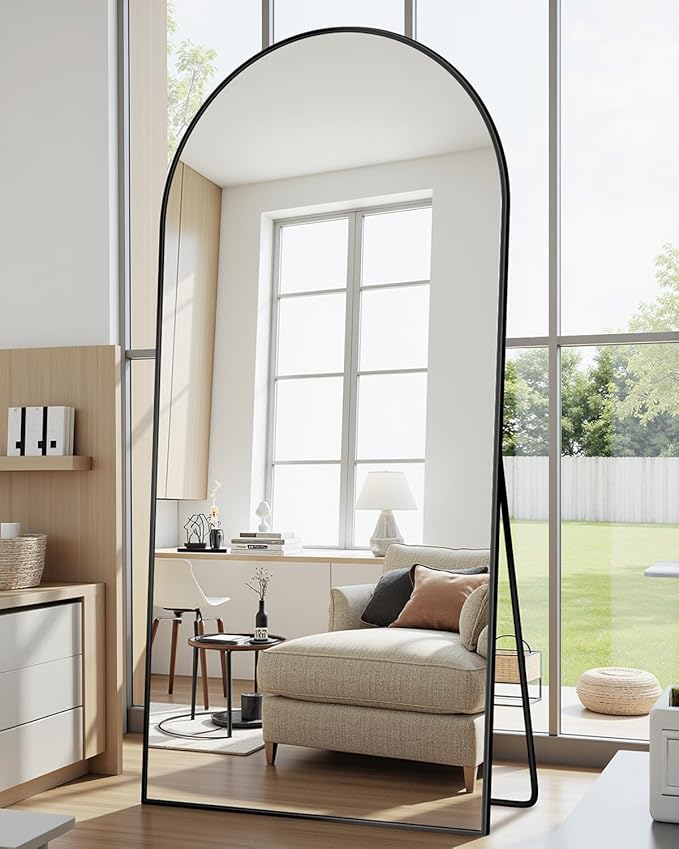 Suidia Full Length Mirror, 71"x26" Floor Standing Mirror Freestanding, Full Body Mirrors with Stand for Bedroom, Hanging Mounted for Living Room Cloakroom, Black, Arched Style