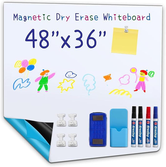 Magnetic Dry Erase whiteboard Paper with self Adhesive Backing Adhesive, 48“ x 36”, Easy to Write and Clean, for Kids Home playroom Office, Peel and Stick Wallpaper.