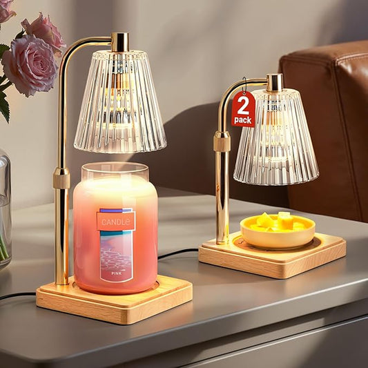 Candle Warmer Lamps 2 Pack, Electric Wax Warmer Lamp with Timer for Jar Candles, Aesthetic Home Decor, Housewarming Gifts for Women, Adjustable Height Clear