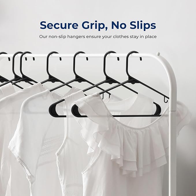 SereneLife 150 Pack Black Plastic Hangers, Non-Slip, Space-Saving Closet Organizers, Durable and Strong for Shirts, Sweaters, Hoodies, Kids Clothes & Dresses, Ultra-Thin, Lightweight