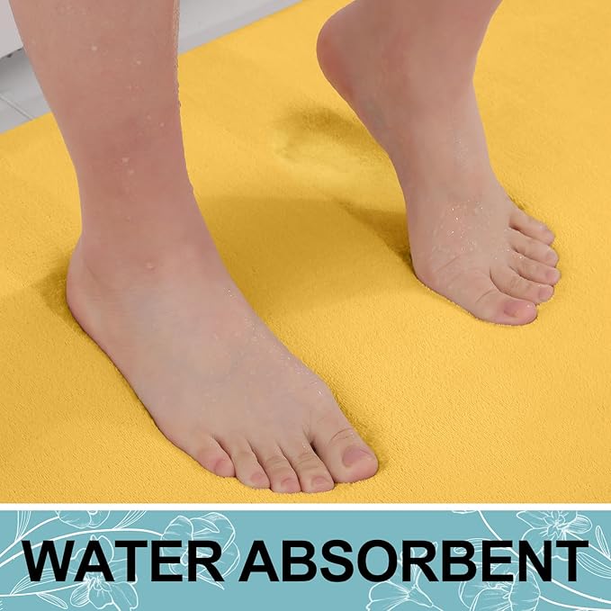 Smiry Memory Foam Bath Mat 36x24, Extra Soft and Absorbent Bathroom Mats, Non Slip Washable Carpet for Floor, Shower and Tub, Yellow