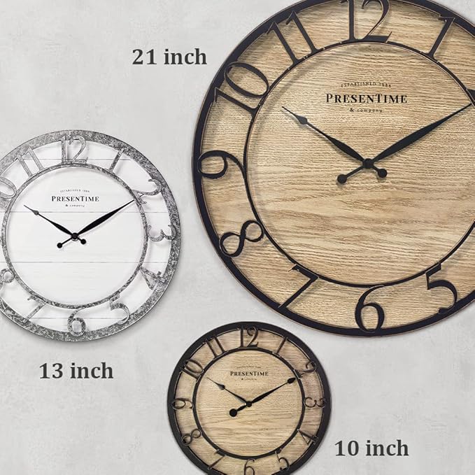 Presentime & Co 21" Farmhouse Series Wall Clock, Cottage Style, Vintage Design, Oil Rubbed Antique Bronze Finish. Wall Décor for Living Room, Dining Room, and Entryway.