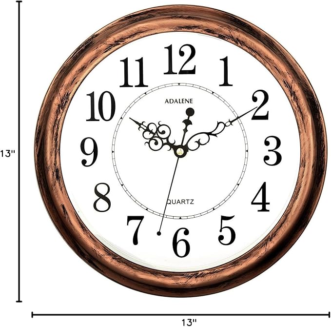 Adalene 13-Inch Decorative Wall Clock Silent Non-Ticking - Vintage Retro Rustic Battery Operated Kitchen Wall Clock - Large Wall Clocks for Living Room Décor, Office, Bathroom