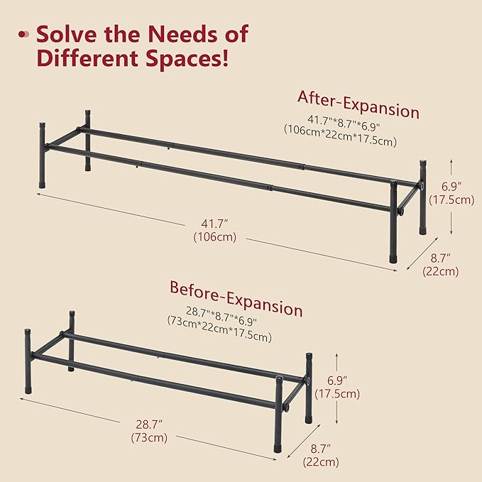 Tajsoon Expandable Shoe Rack for Closet 1 Tier, 28“-41“Adjustable & Stackable Shoe Shelf Storage, Metal Shoe Rack Organizer for Front Door Entrance, Closet, Garage, Entryway, Black