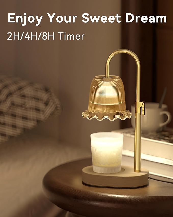 Candle Warmer Lamp with Timer, Vintage Flower Candle Lamp with 2 Bulbs, Electric Adjustable Height Candle Warmer,Birthday Gifts for Women, Wax Melt Warmer for Mom House Warming Gifts