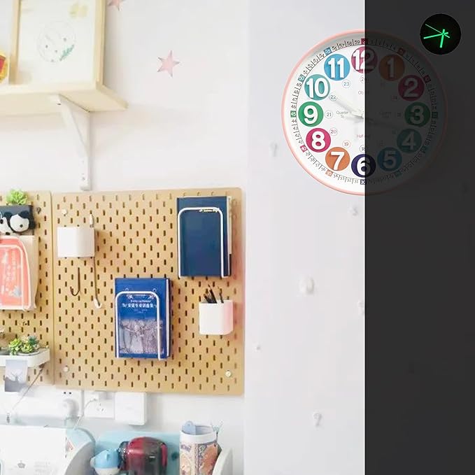 Learning Time Clock for Kids,12 Inch 3D Numbers Colorful Clock Face Silent Clocks，Bedroom,Kitchen,Classroom,Décor at School, Clear Digital Wall Clock for Kids Room(3D Peach Pink Luminous)