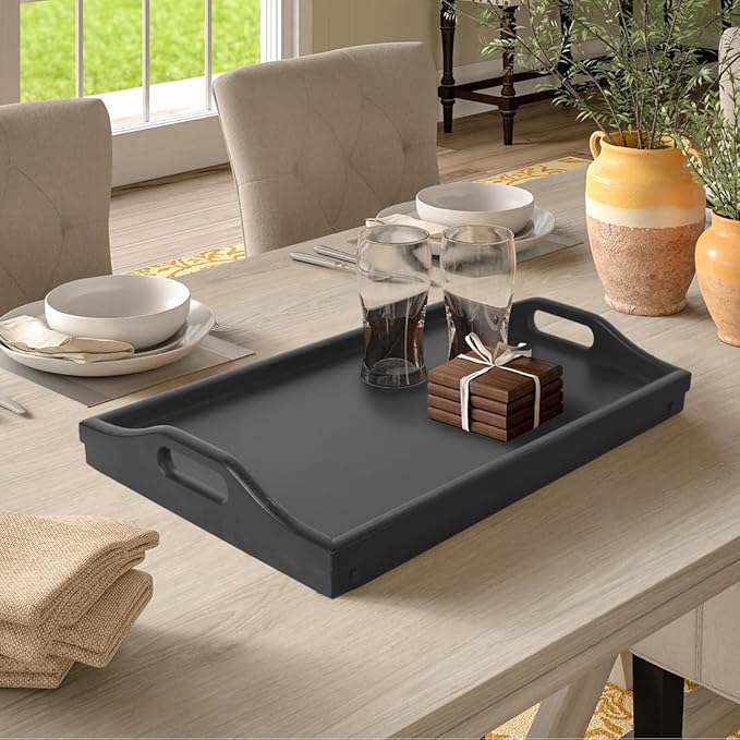 Multi-Purpose Bamboo Wood Lap Desk - Folding Legs, Breakfast Food Tray, Serving Dinner Tea TV Tray - Lightweight, Minimalist Black