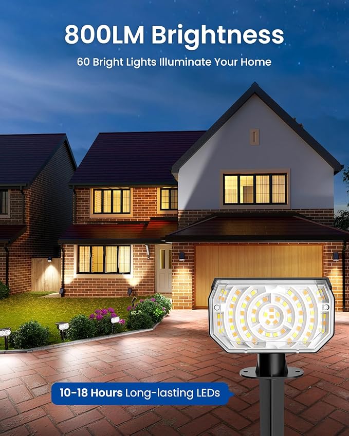 Solar Spot Lights Outdoor Waterproof IP67, 6 Lighting Modes 60 LED, Landscape Spotlights for Tree Yard Garden House Driveway Pathway（2 Pack）