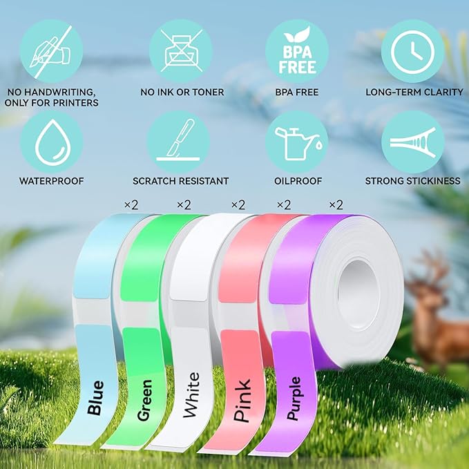 Label Maker Tape Refill 12mm 0.47, Standard Laminated Thermal Label Tape Replacement, 0.47"×1.57"(12×40mm) 1650 Labels/10Rolls/Pack, High Definition Labeling Tape for Home Office School Hotel