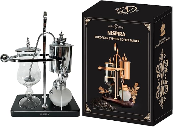 Nispira Belgium Royal Family Balance Syphon Unique Gravity Vintage Coffee Maker Vacuum Brewing System Silver 500 ml