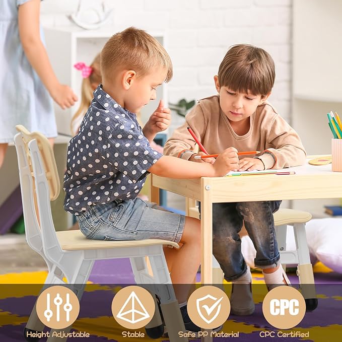 GAOMON Kids Chair, 3 Level Height Adjustable Kid Chair, Plastic Toddler Chairs for Children Boys Girls Age 2-6, Suitable for Home Family Classroom Nursery Indoor Use (2 Pack, Natural)