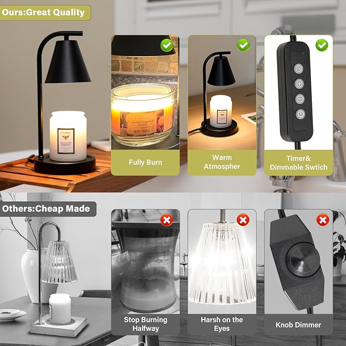 Black Candle Warmer, Candle Warmer Lamp with Timer, Electric Candle Lamp Warmer for Scented Wax with 2 Bulbs, House Warming Gifts New Home&Gifts for Women, Candle Lamp for Jar Candles