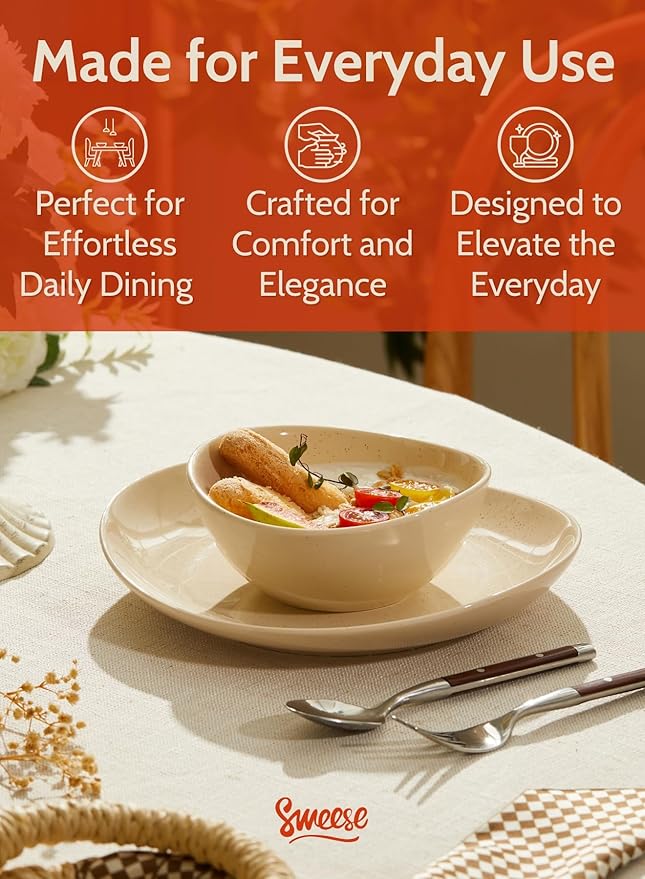 Sweese Porcelain Bowls 6-Pack - 5 Inch, 10 oz for Dessert, Soup, Rice, Microwave, Dishwasher Safe - Beige