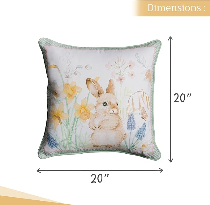 Maison d' Hermine Decorative Cushion Cover 100% Cotton 20"x20" Throw Couch Cover Washable Square Pillowcases with Invisible Zipper for Sofa, Couch, Bedroom, Easter Dew
