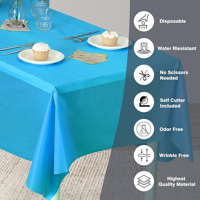 Craft And Party, 54 in x 300 feet Plastic Table Cover Roll for Party, Banquet, Picnic, Kids Activities for Any Size and Shape Table (Turquoise, 54" x 300ft)