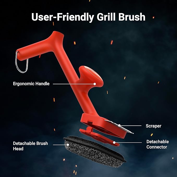 BBQ Grill Brush Bristle Free - 17" Safe Steam Grill Cleaner Brush with Scraper and 5 Brush Heads for Porcelain/Gas/Charcoal Grill Outdoor Grill Barbecue Cleaner