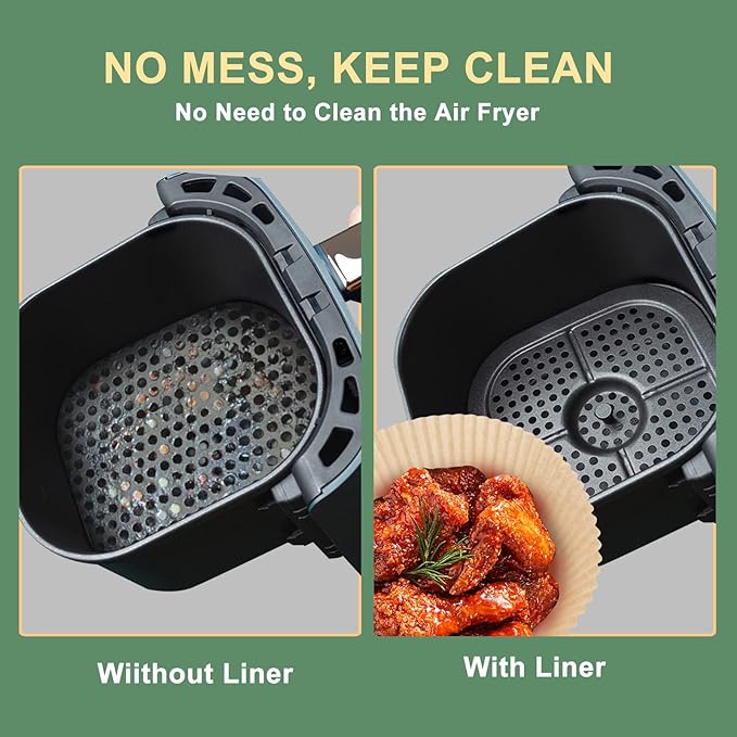 Air Fryer Paper Liner, Unbleached & Biodegradable Material, Disposable Non-stick Parchment Paper for Frying, Baking, Roasting & Grilling (100Pcs-6.3")
