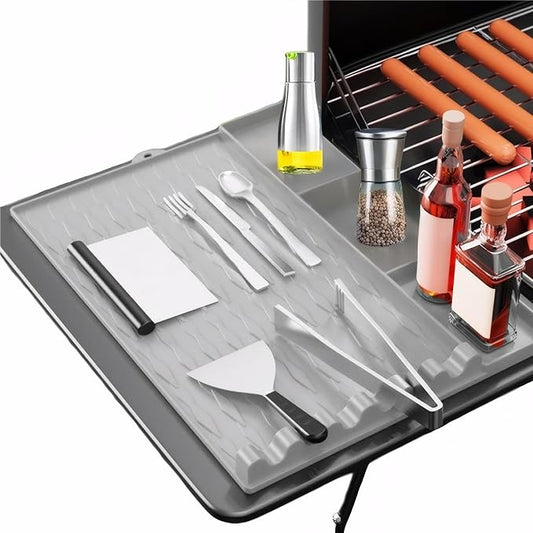 Blackstone Griddle Accessories, Silicone Grill Mat for Blackstone - Non-Slip BBQ Side Shelf Organizer with Drip Tray, Large Universal Griddle Seasoning for Outdoor/Kitchen Countertop(Gray)