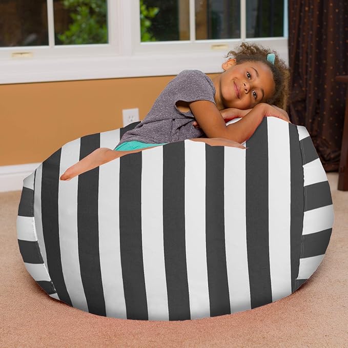 Posh Creations Bean Bag Chair for Kids, Teens, and Adults Includes Removable and Machine Washable Cover, Canvas Stripes Gray and White, 38in - Large