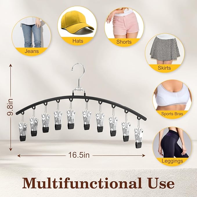 2 Pack Legging Organizer for Closet 360° Swivel, Metal Gym Clothes Organizer w/20 Clips Holds 20 Leggings, Hangers Space Saving, Closet Organizers and Storage, Dorm Room Organization Essentials, Black