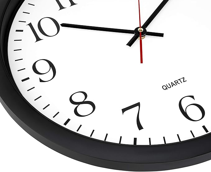 Bernhard Products Black Wall Clock 2 Pack, Silent Non Ticking - 16 Inch Extra Large Quality Quartz Battery Operated Round Easy to Read Home/Office/Business/Kitchen/Classroom/School Clocks