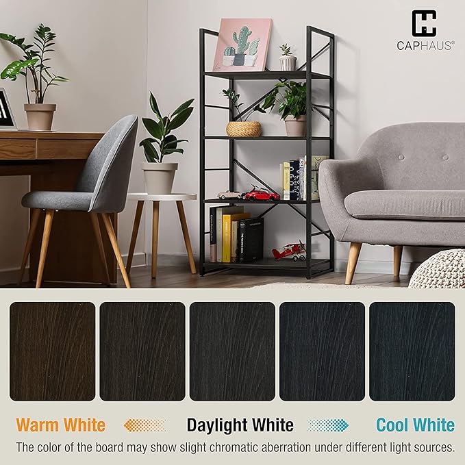 CAPHAUS 2 Tier Small Bookshelf, 24 Inch Width Free Standing Shelf, Bookcase Shelf Storage Organizer, Industrial Book Shelves for Home Office, Living Room, Black Shelves & Metal Frame