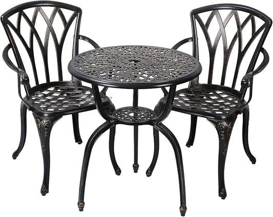 3-Piece Cast Aluminum Patio Bistro Set, Outdoor Rust-Resistant Furniture with 2 Chairs and Table (Bronze)