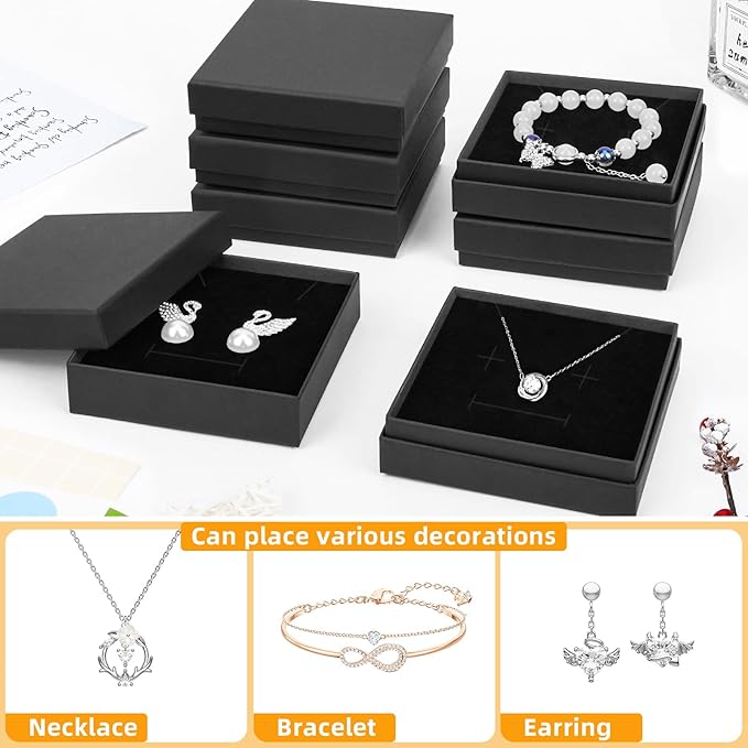 Small Jewelry Box, 40 Pack 3.5x3.5x1 Inch Jewelry Gift Boxes, Velvet Sponge Cardboard jewelry Boxes for Ring Earrings Necklaces (Black)