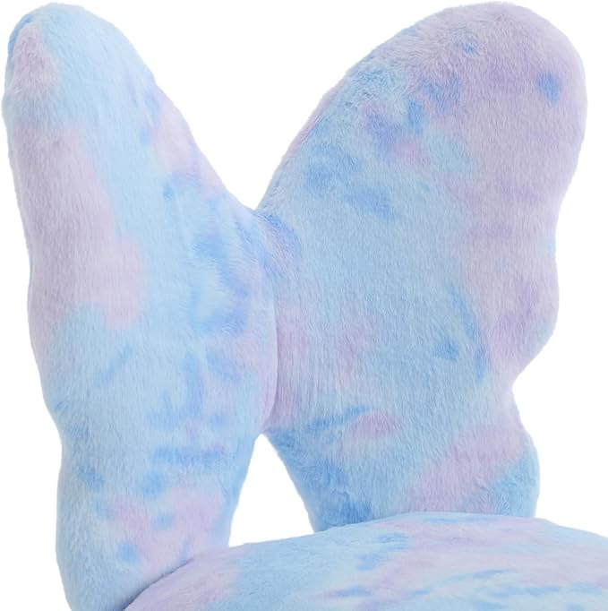 Contemporary Butterfly Shaped Kids Desk Chair, Adjustable Height, Blue-Purple Fur