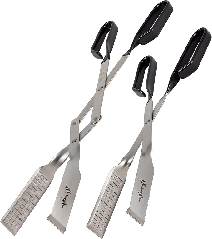 2-Pack, Great Value - 17" & 13" Professional Kitchen and Outdoor Grilling Utensil Set, by Shark BBQ Grill Tongs -(Black)