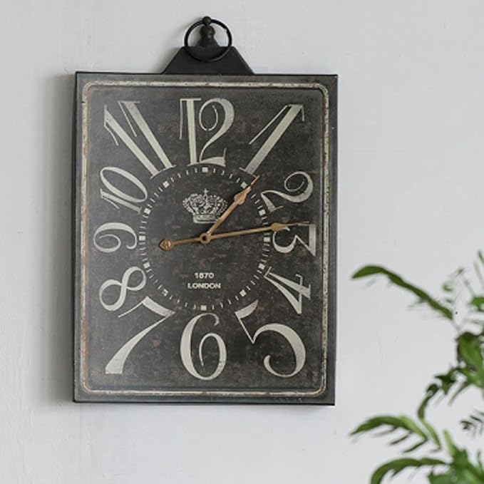 Vintage Bronze Metal Wall Clock, Large Retro Wall Decor Rectangular Silent Non Ticking Clock for Living Room Decor, Kitchen, Bedroom, Study Decoration, Handmade Home Gift Idea