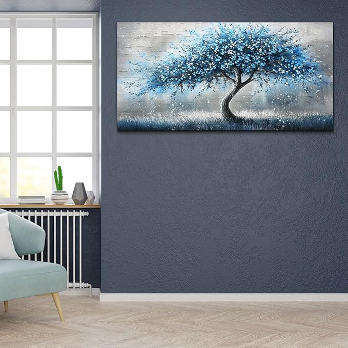 hyidecorart Large Wall Art Prints Abstract Canvas Painting Blue Tree Picture Landscape Artwork Office Decor Modern Poster Ready To Hang Framed For Living Room Bedroom Home Decorations Wall Decor