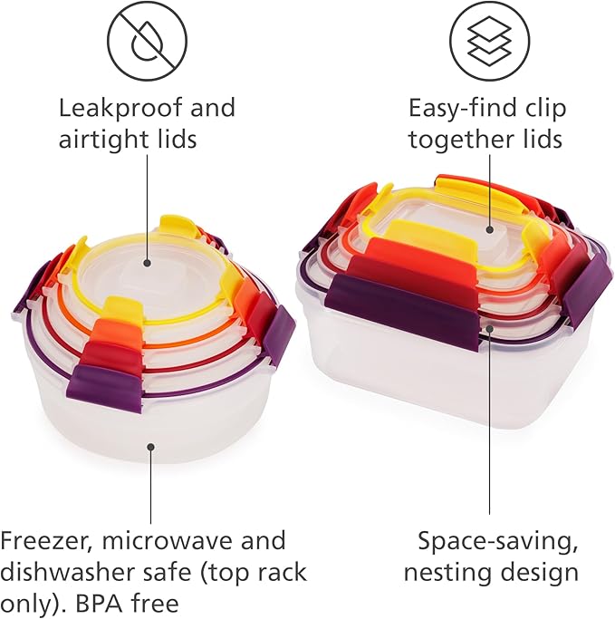 Joseph Joseph Nest Lock 16-piece Plastic BPA Free Food Storage Container Set with Lockable Airtight Leakproof Lids - Multicolor