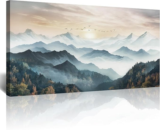 Lapremoly Canvas Wall Art For Living Room Large Wall Decor For Bedroom Office Wall Decoration Fog Forest Landscape Wall Painting Mountain Wall Prints Pictures Artwork Modern Room Home Decor 20"X40"