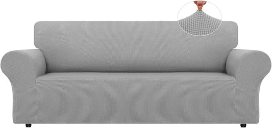 LURKA Stretch Oversized Sofa Slipcovers 1 Piece Couch Covers for 3 Cushion Couch Sofa Furniture Protector Full Sofa Covers with Elastic Bottom for Kids and Pet (X-Large, Sliver)