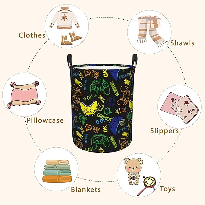Game Controller Video Game Laundry Basket,Waterproof Laundry Hamper,Collapsible Organizer Basket for Storage Bin Toy Bins,Dirty Clothes Laundry Basket for Living Room/Bathroom/Bedroom