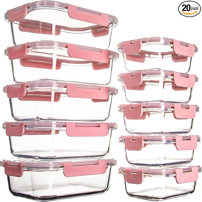 UMEIED 10 Pack Glass Food Storage Containers with Lids Leakproof, Airtight Glass Meal Prep Containers For Lunch, On The Go, Leftover, Dishwasher Safe
