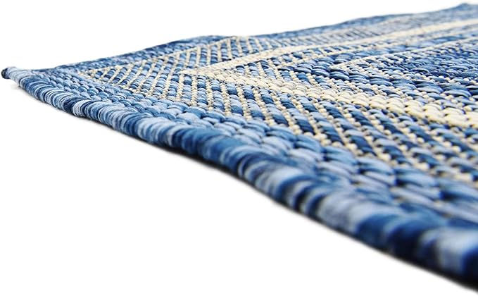 Unique Loom Outdoor Border Collection Area Rug - Soft Border (2' x 6' 1" Runner, Blue/ Ivory)