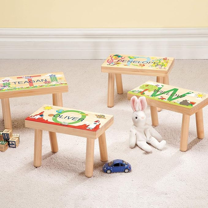 Custom Children’s Step Stool, Customized with Kid’s Name, Flowers and Owls Design