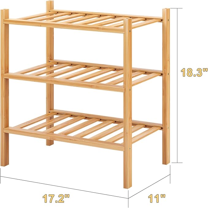 3-Tier Small Shoe Rack for Entryway, Stackable | Heavy Duty | Multi-Function, Bamboo Free Standing Shoe Racks for Bedroom Hallway Closet