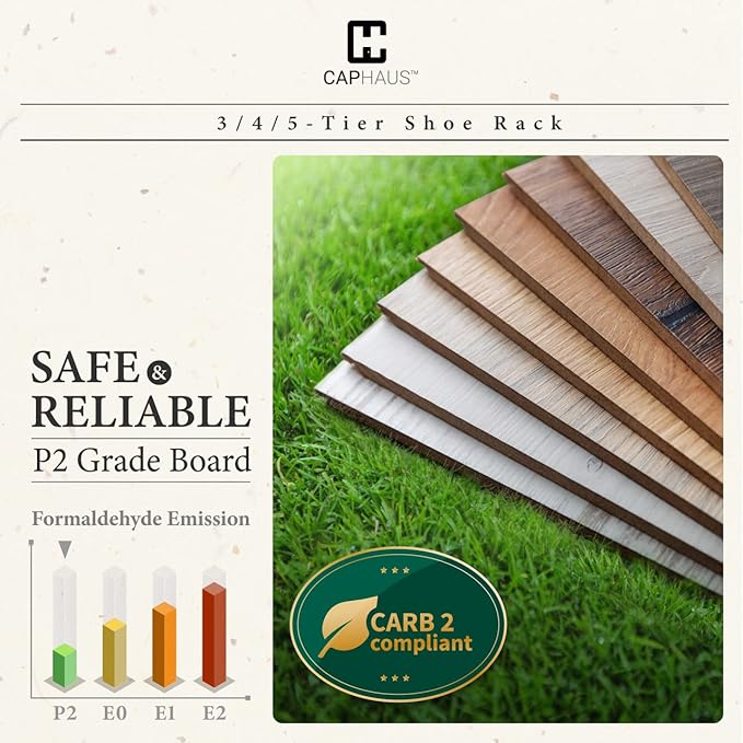 CAPHAUS 3-Tier Shoe Rack for Entryway, Mudroom Shoe Bench, Small Shoe Rack, Metal Shoe Shelf with Wood Board, Industrial Shoe Storage Table for Hallway, Living Room, Bedroom, Closet, Rustic Oak