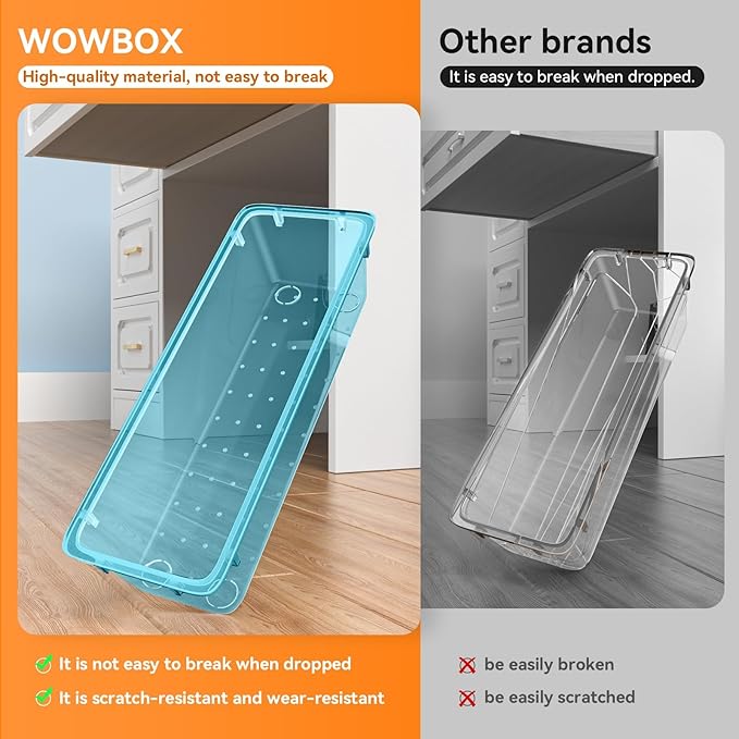 WOWBOX 44 PCS Clear Plastic Drawer Organizer Set, 6 Varied Size storage Bins and Desk Drawer Organizer Trays for Makeup, Gadgets, Jewelry and Utensils in Bathroom, Bedroom and Office, Clear Sea Blue