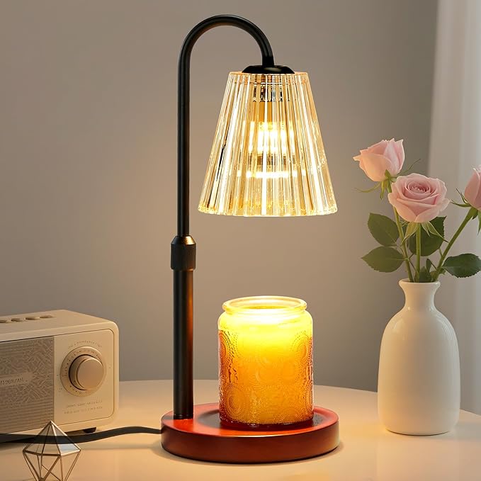 Briever Electric Candle Warmer Lamp with Timer Dimmer, Adjustable Height Wax Melter Warmer for Jar Candles, House Warming Gifts for New Home Decor, Birthday Gifts for Women, Walnut Wooden Base